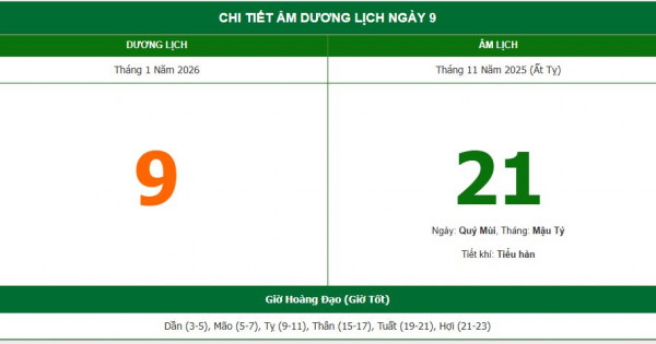 Lịch âm 9/1 chính xác nhất, lịch vạn niên ngày 9/1/2026: Việc nên và không nên làm?