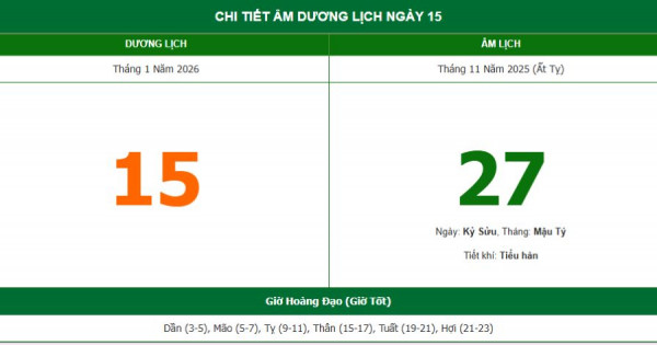 Lịch âm 15/1 chính xác nhất, lịch vạn niên ngày 15/1/2026: Việc nên và không nên làm?