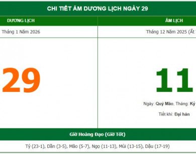 Lịch âm 29/1 chính xác nhất, lịch vạn niên ngày 29/1/2026: Việc nên và không nên làm?
