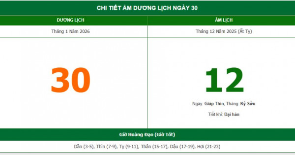 Lịch âm 30/1 chính xác nhất, lịch vạn niên ngày 30/1/2026: Việc nên và không nên làm?