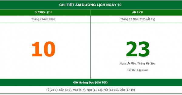 Lịch âm 10/2 chính xác nhất, lịch vạn niên ngày 10/2/2026: Việc nên và không nên làm?