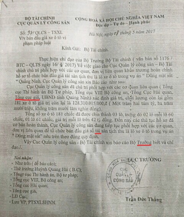 Văn bản giả mạo Cục Quản lý công sản, Bộ Tài chính với nhiều sai sót khi soạn thảo và tên gọi đơn vị không chính xác.