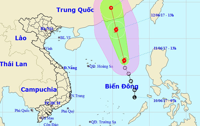 Dự báo đường đi bão số 1 /// Ảnh: Trung tâm dự báo khí tượng thủy văn T.Ư