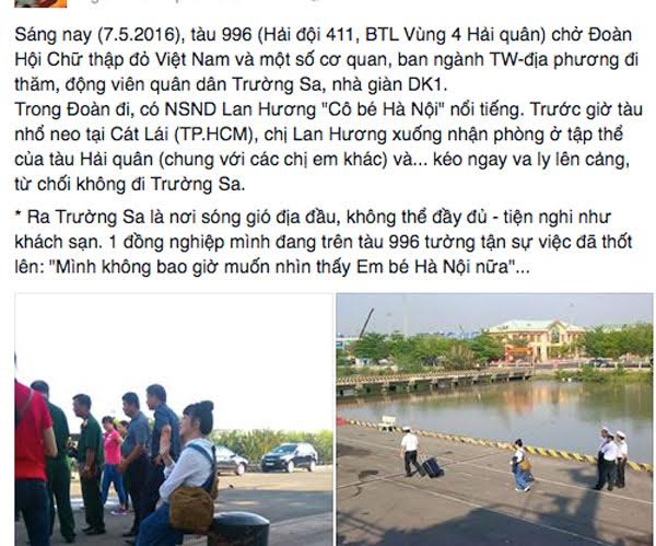 Vì sao NSND Lan Hương huỷ chuyến đi Trường Sa ngay trước giờ xuất phát