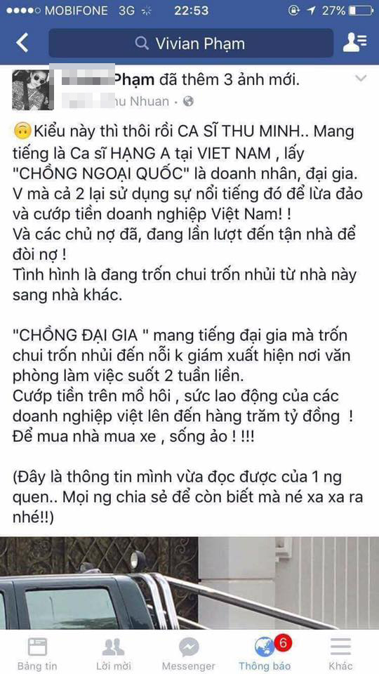 Thực hư tin đồn vợ chồng ca sĩ Thu Minh lừa đảo phải đi trốn nợ