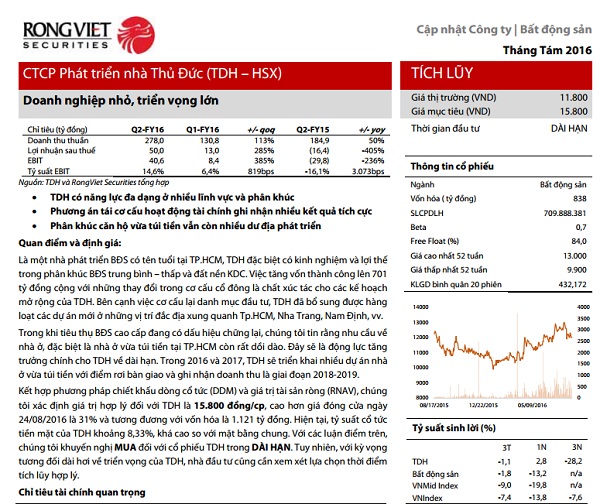 Báo cáo đánh giá về chứng khoán TDH của công ty Rồng Việt