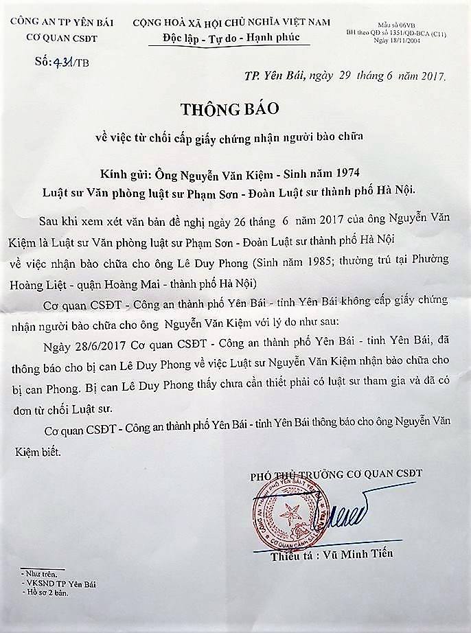 Nhà báo Lê Duy Phong từ chối luật sư bào chữa