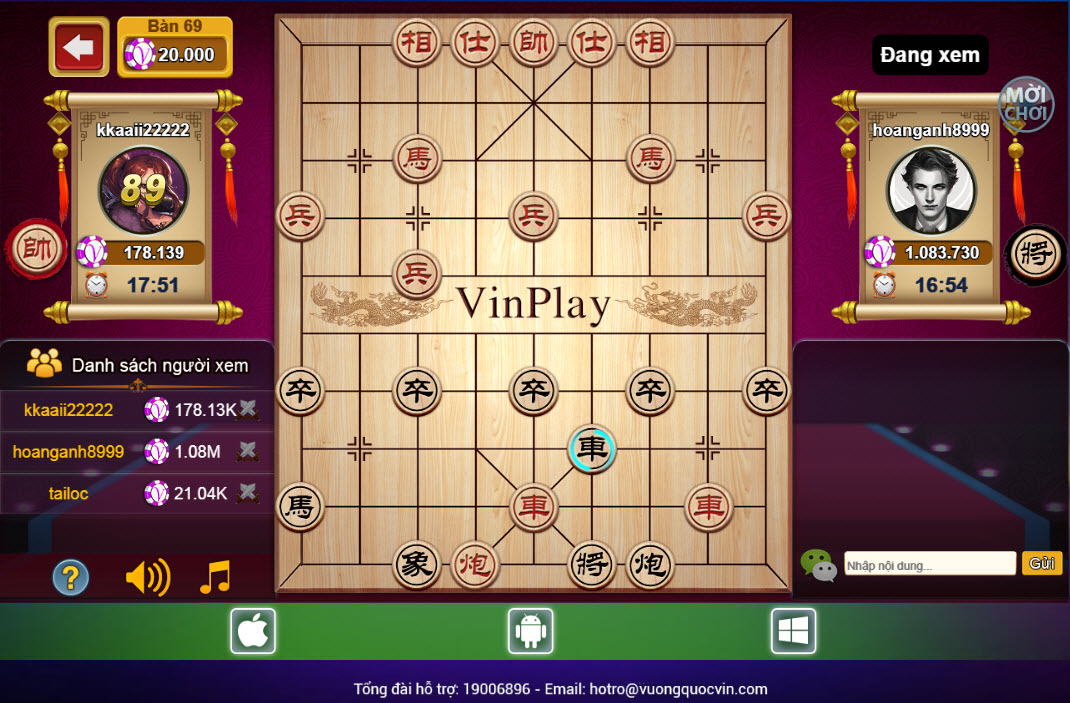 Bàn chơi Cờ Tướng ở Công game Vương Quốc Vin của VinPlay