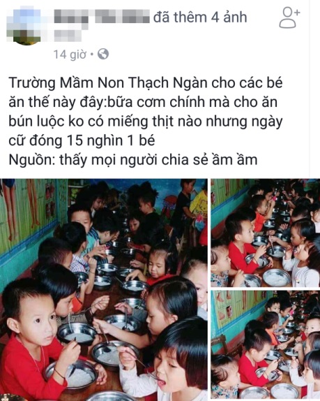 Phụ huynh phẫn nộ vì bữa ăn của trẻ mầm non chỉ có miến luộc chan nước