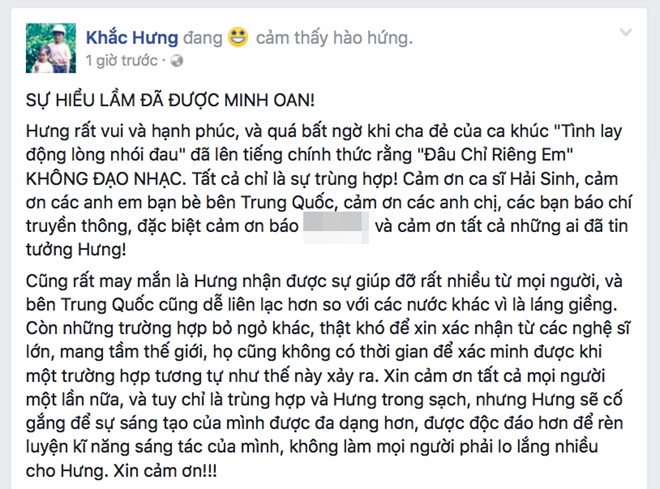 Khac Hung len tieng ve nghi an dao nhac: 'Da duoc minh oan' hinh anh 1