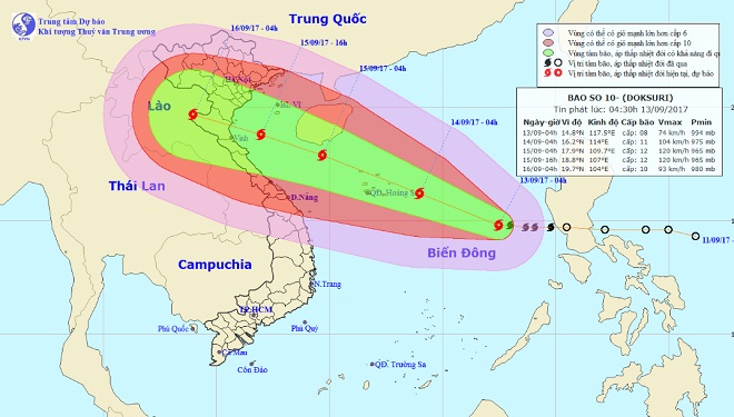 Bão số 10 giật cấp 15 hướng vào Nam Định - Quảng Bình