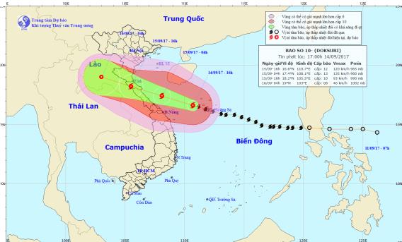 Siêu bão số 10 đã áp sát các tỉnh từ Nghệ An đến Quảng Trị