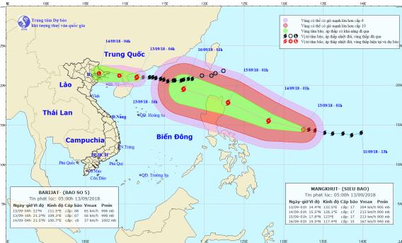 Dự báo thời tiết 13/9: Bão số 5 "chồng" siêu bão Mangkhut, Đông Bắc mưa to