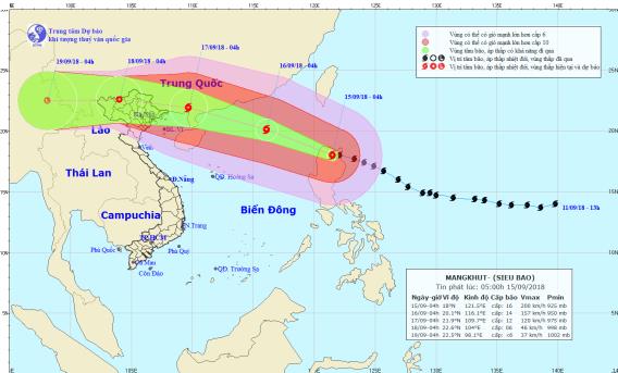 Dự báo thời tiết 15/9: Siêu bão Mangkhut đổ bộ vào biển Đông