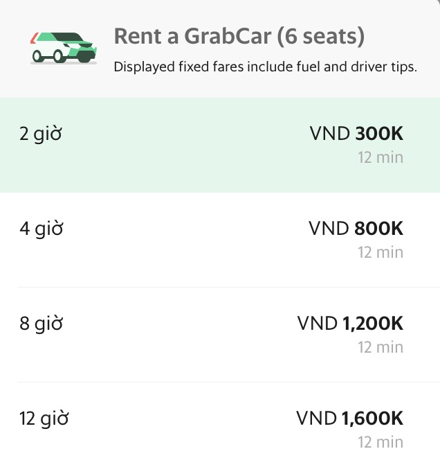 Grab triển khai dịch vụ cho thuê xe theo giờ