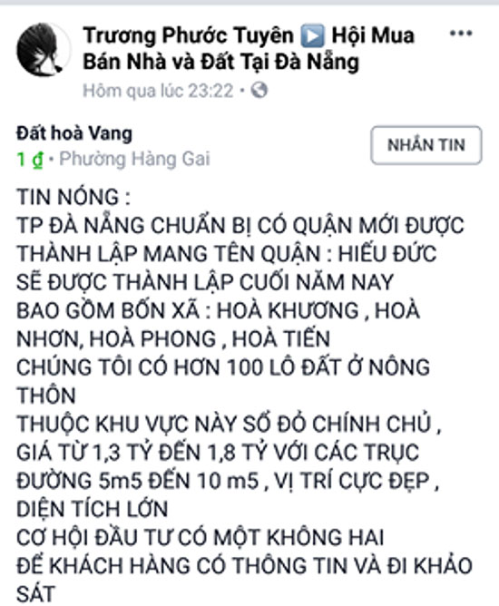 “Cò” tung tin Đà Nẵng có quận mới để thổi giá đất
