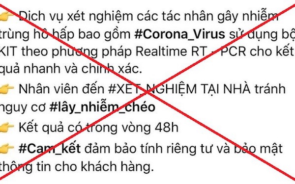 Quảng cáo xét nghiệm được CoVid- 19, một phòng khám bị phạt 35 triệu đồng