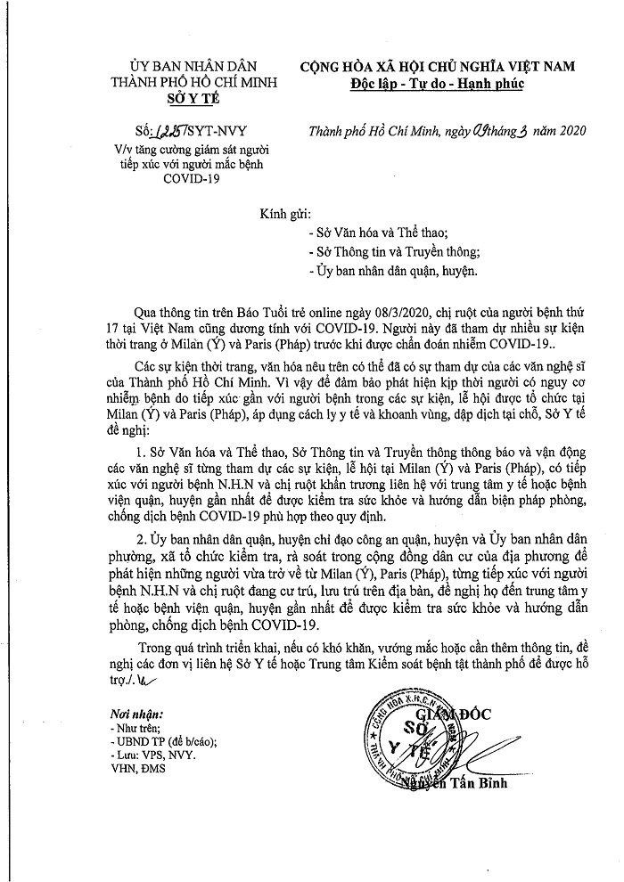 Các nghệ sỹ liên quan đến bệnh nhân Covid-19 thứ 17 khẩn trương đến cơ sở y tế kiểm tra sức khỏe