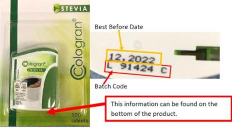 Chất tạo ngọt Cologran Stevia bị thu hồi vì có chứa phụ gia thực phẩm