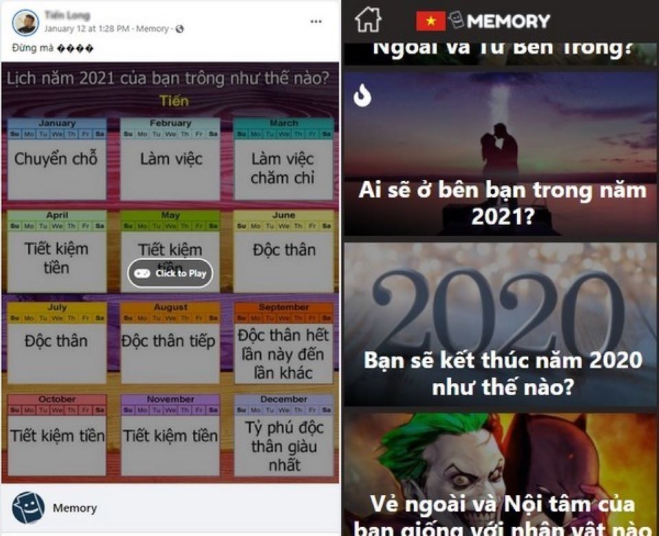 Cẩn thận với ứng dụng xem bói Memory trên Facebook