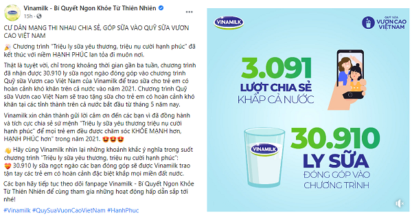 Quỹ sữa Vươn cao Việt Nam của Vinamilk khởi động năm 2021 với “31.000 ly sữa yêu thương” từ cộng đồng