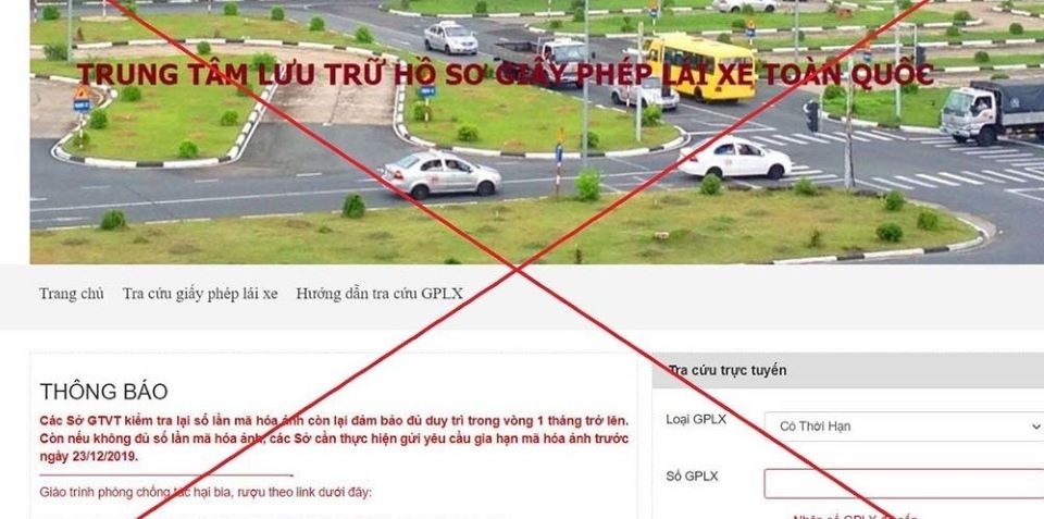 Website giả mạo trang thông tin điện tử giấy phép lái xe