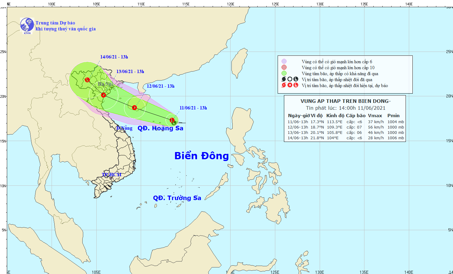 Dự báo thời tiết ngày 12/6/2021: Hà Nội có mưa to và dông kèm lốc, sét