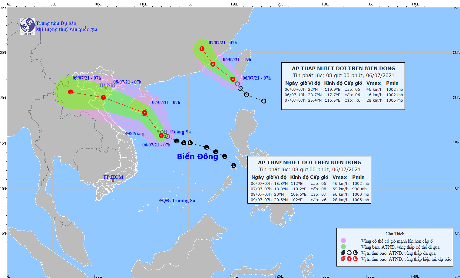 2 áp thấp nhiệt đới trên Biển Đông, 1 cơn khả năng mạnh lên thành bão hướng vào Bắc Bộ và Thanh Hóa