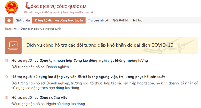 Có thể làm thủ tục nhận tiền hỗ trợ Covid-19 trên Cổng dịch vụ công Quốc gia