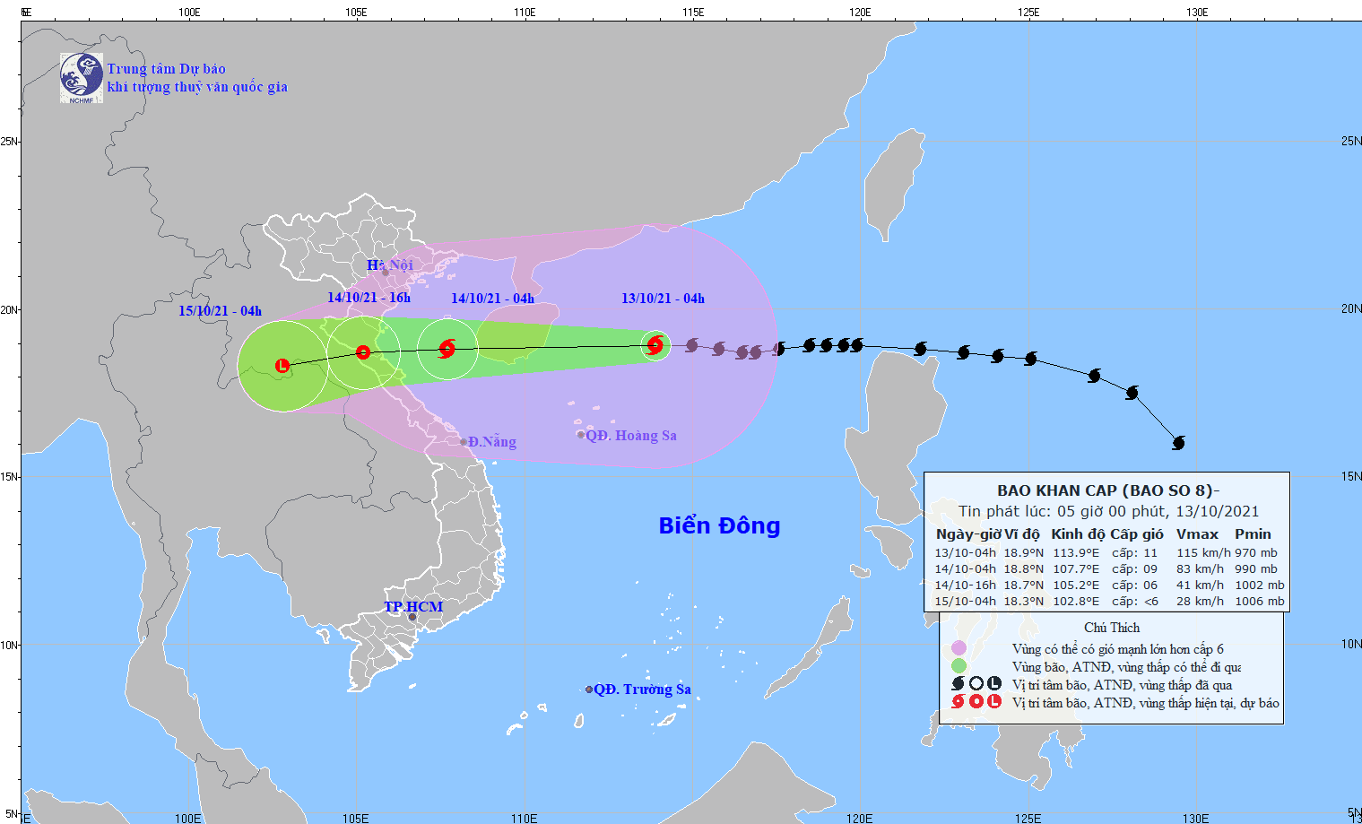 Dự báo thời tiết ngày 13/10/2021: Bão số 8 gây mưa to đến rất to trên diện rộng