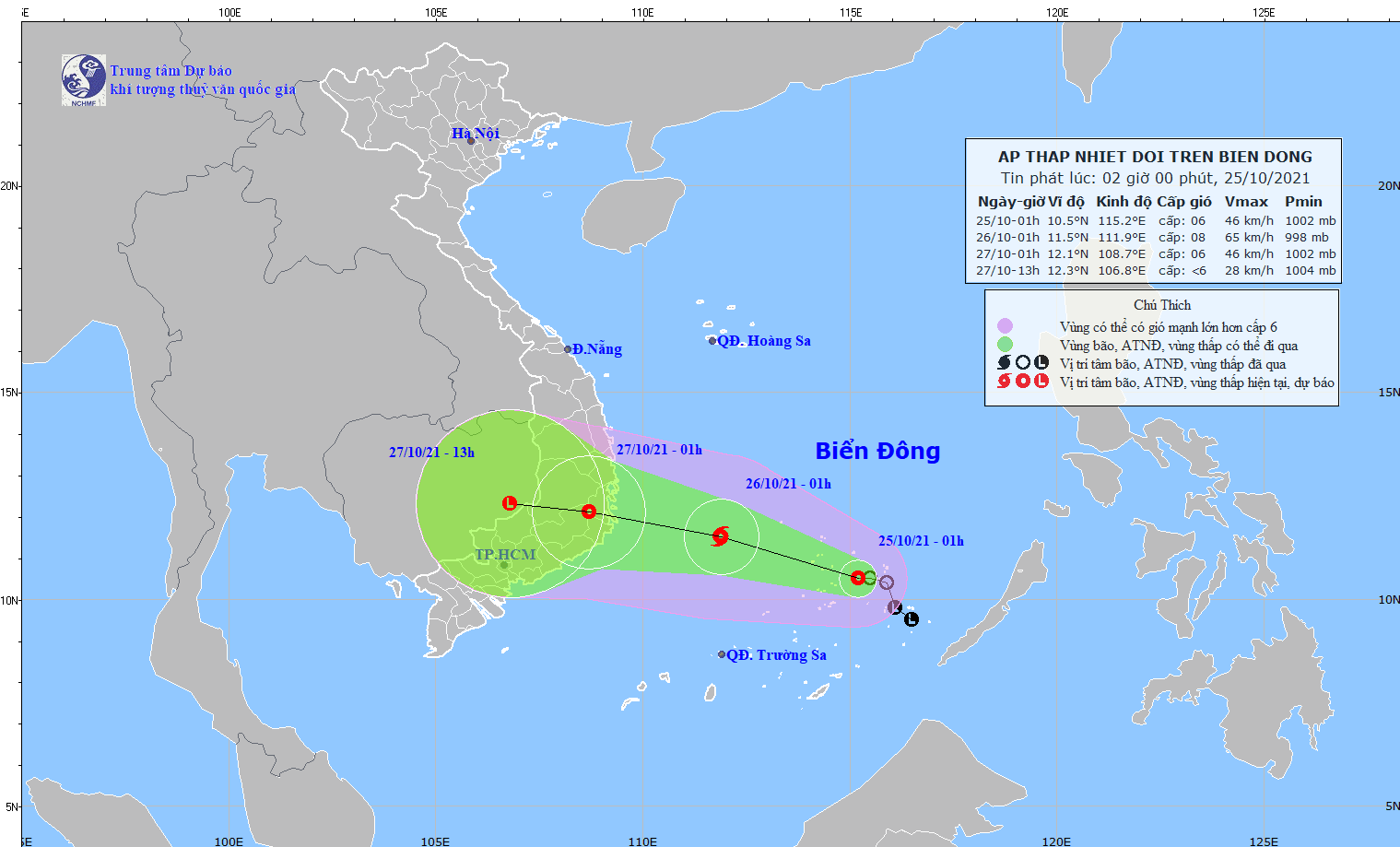 Dự báo thời tiết ngày 25/10/2021: Áp thấp nhiệt đới khả năng mạnh lên thành bão