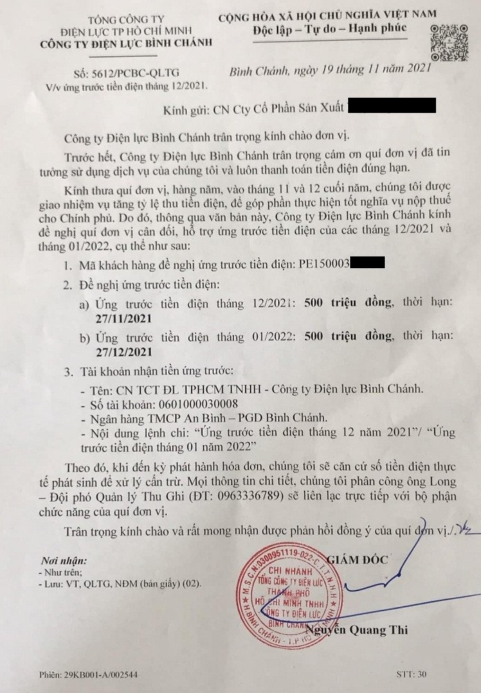 Điện lực Bình Chánh: Có dấu hiệu gian lận tiền điện của dân, “ép” doanh nghiệp nộp trước cả tỷ đồng tiền điện?