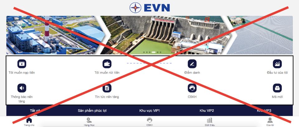 Tiếp tục xuất hiện trang web giả mạo Tập đoàn Điện lưc Việt Nam EVN