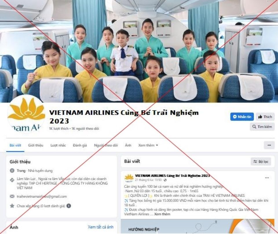 Giả mạo Chương trình ''hướng nghiệp hàng không'' của Vietnam Airlines để bán dịch vụ trại hè