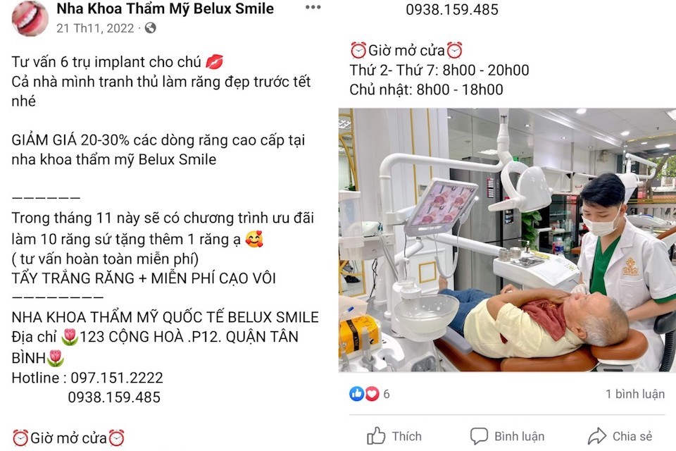 Nha khoa thẩm mỹ quốc tế Belux Smile hoạt động không phép – bài 3: Cấy ghép Implant giá 34 triệu đồng/răng, Phòng Y tế Tân Bình nói gì?