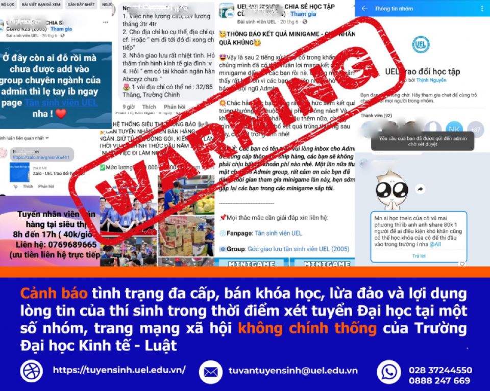 Nhiều trường đại học TP Hồ Chí Minh cảnh báo xuất hiện các nhóm lừa tân sinh viên trên mạng xã hội