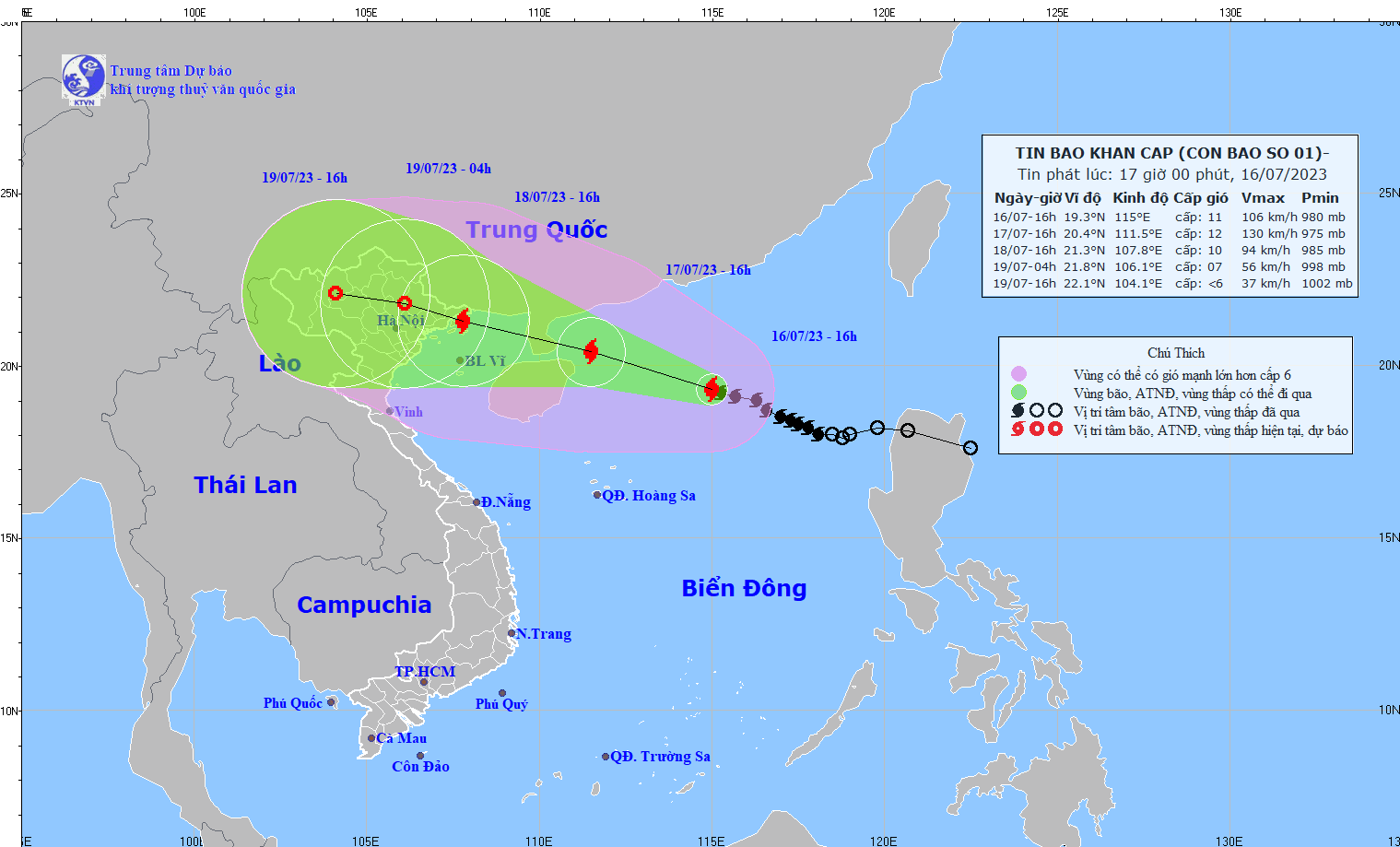 Dự báo thời tiết ngày 17/7/2023: Bão số 1 tiếp tục mạnh lên, miền Bắc sắp đón mưa lớn