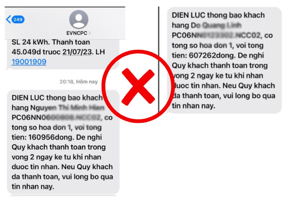 Xuất hiện tin nhắn giả mạo Tổng công ty Điện lực miền Trung "đề nghị thanh toán tiền điện"