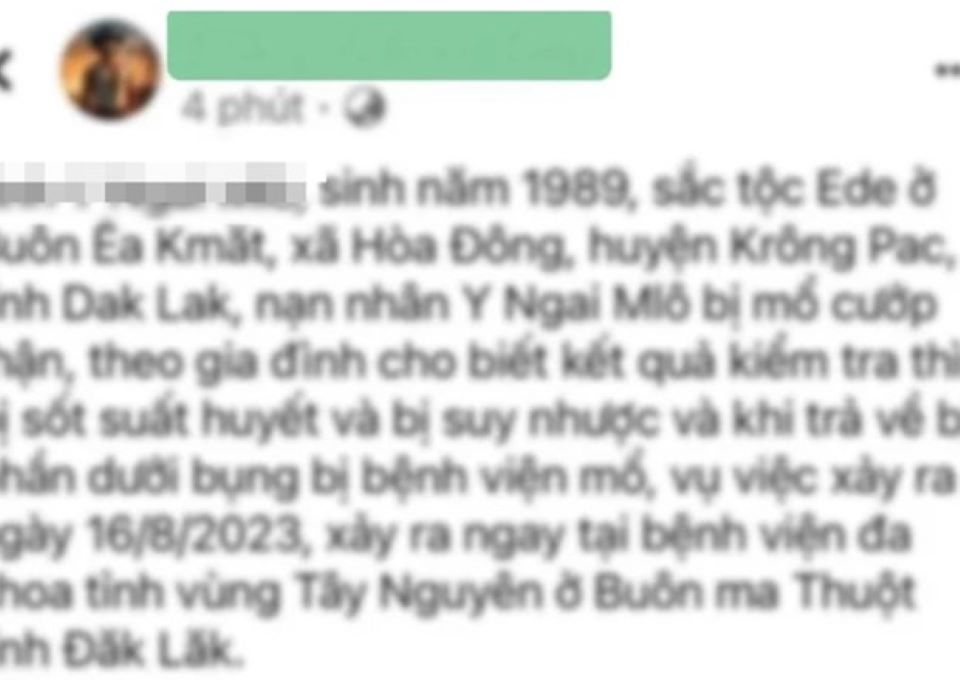 Bác bỏ thông tin ''bệnh nhân bị mổ lấy thận tại bệnh viện ở Đắk Lắk''