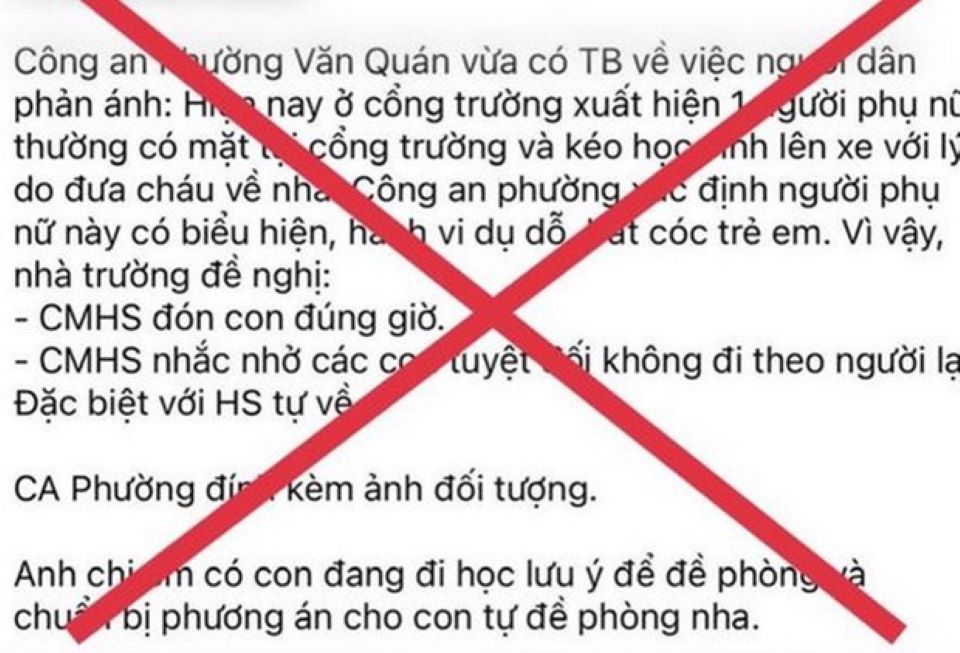 Bác bỏ thông tin xảy ra ''bắt cóc trẻ em'' ở quận Hà Đông