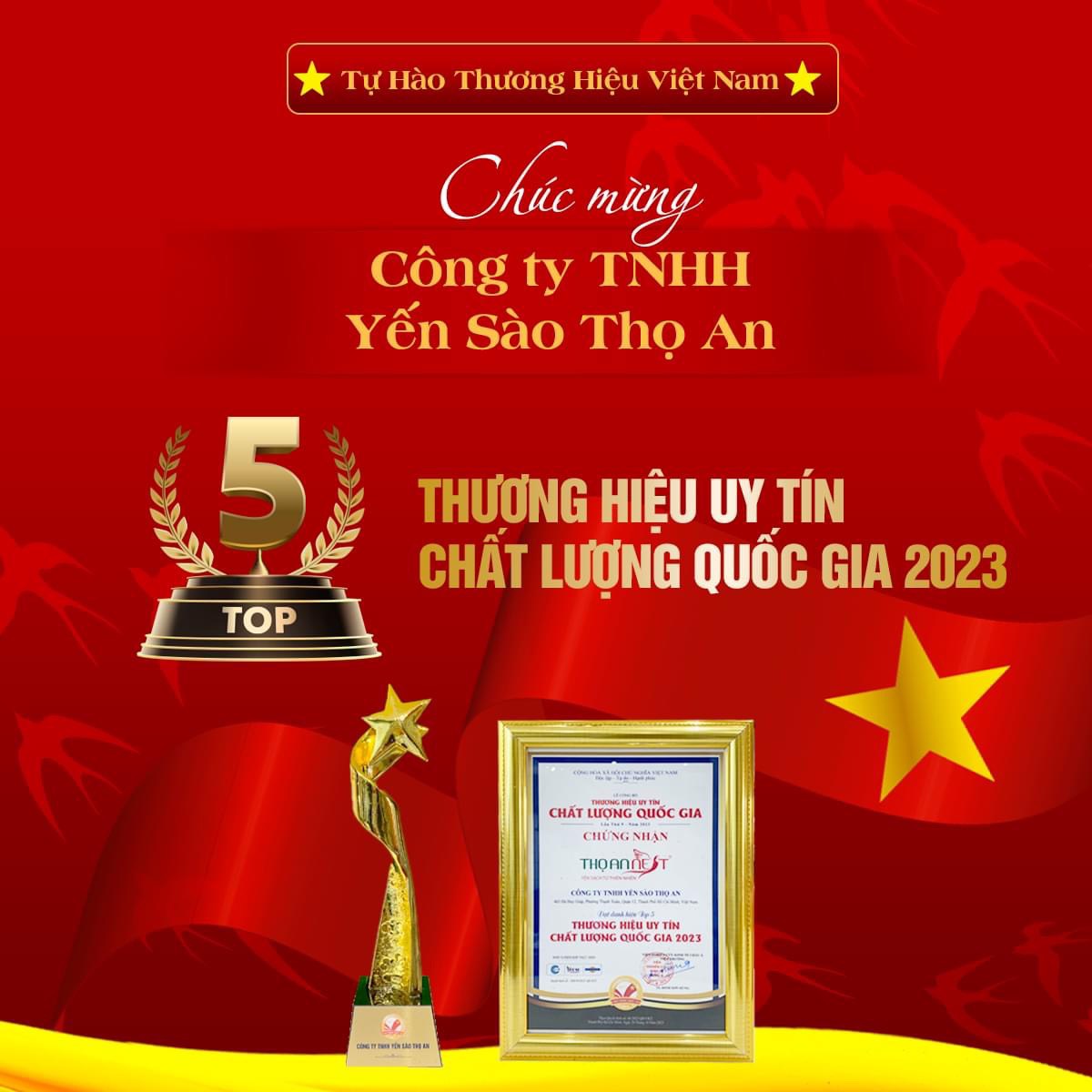 Yến sào Thọ An được vinh danh “Thương hiệu uy tín chất lượng quốc gia 2023”