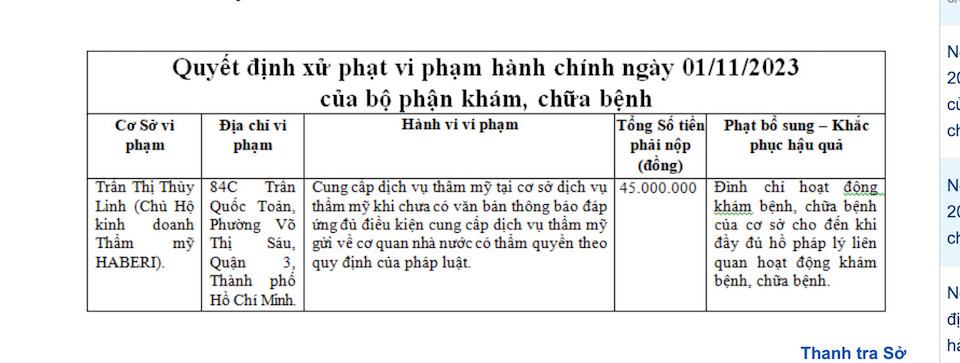 Thẩm mỹ Haberi bị đình chỉ hoạt động vì cung cấp dịch vụ “chui”