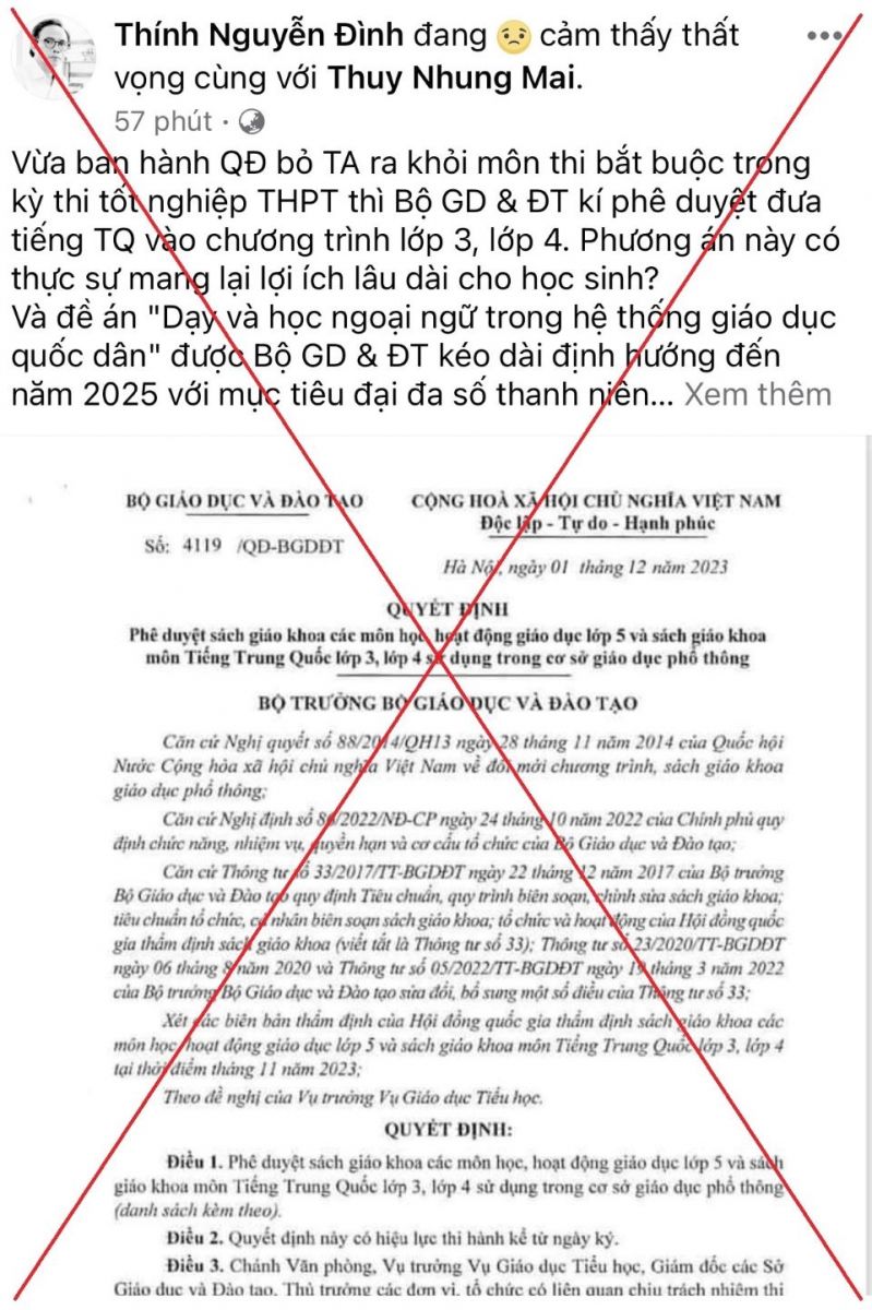 Đề nghị điều tra việc xuyên tạc quyết định phê duyệt SGK tiếng Trung