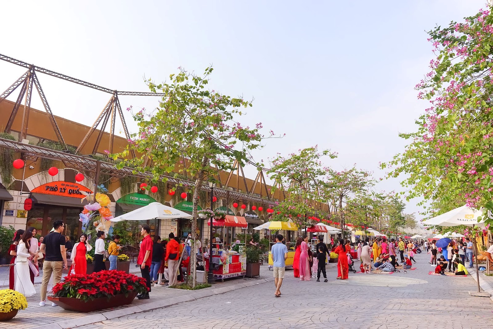 Phố đi bộ Pont de Long Bien hút khách du xuân