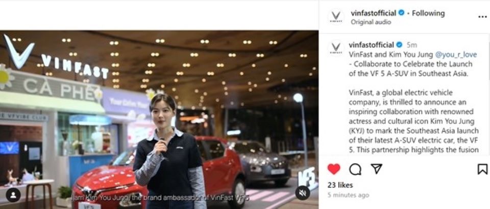 “Em gái quốc dân” Kim You Jung là đại sứ thương hiệu của mẫu “xe quốc dân” VinFast VF 5 tại Indonesia và Thái Lan