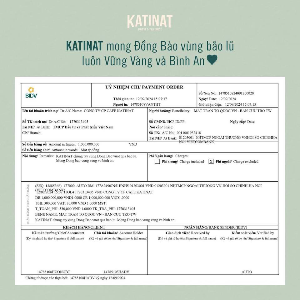 Tuyên bố trích 1.000 đồng mỗi ly nước ủng hộ miền Bắc bão lũ: KATINAT chính thức lên tiếng xin lỗi!