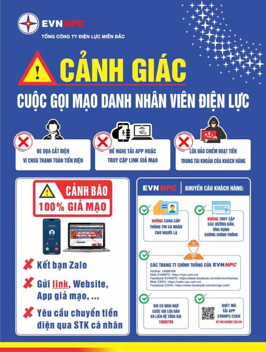 Mạo danh nhân viên điện lực yêu cầu thanh toán tiền điện vào link/APP giả mạo