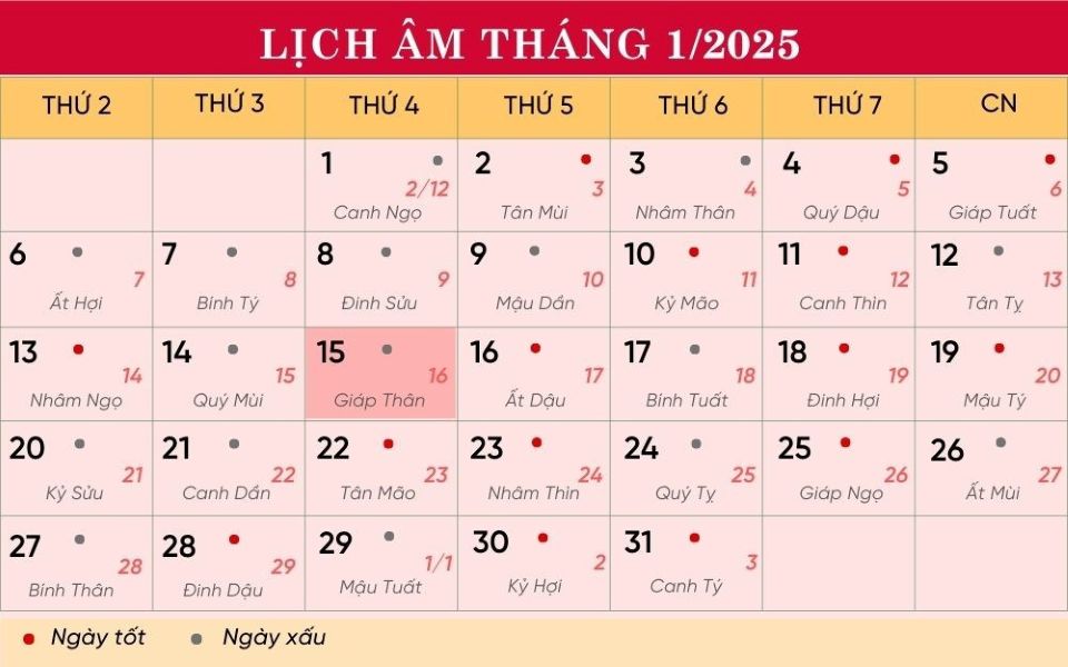 Lịch âm 15/1 chính xác nhất, lịch vạn niên ngày 15/1/2025: Việc nên và không nên làm?