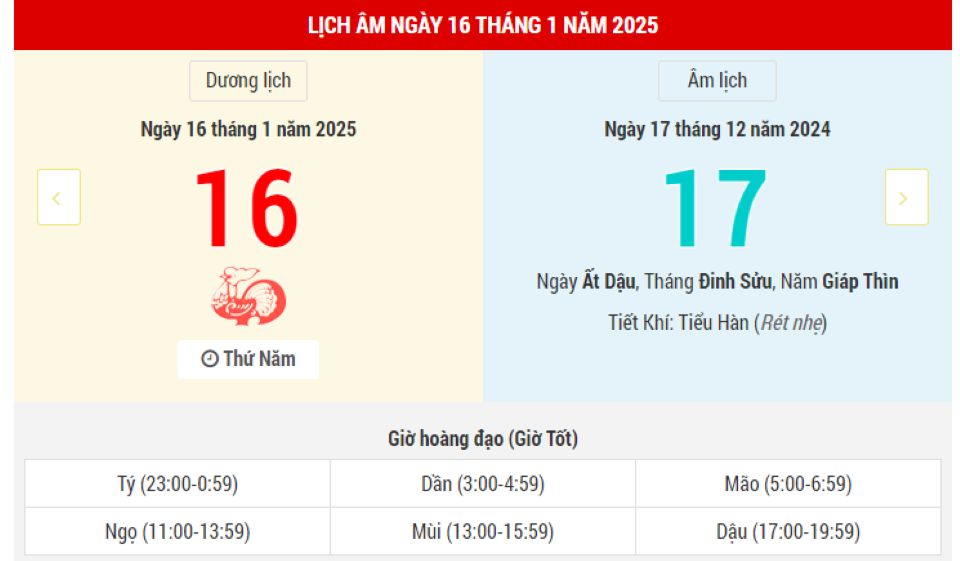 Lịch âm 16/1 chính xác nhất, lịch vạn niên ngày 16/1/2025: Việc nên và không nên làm?