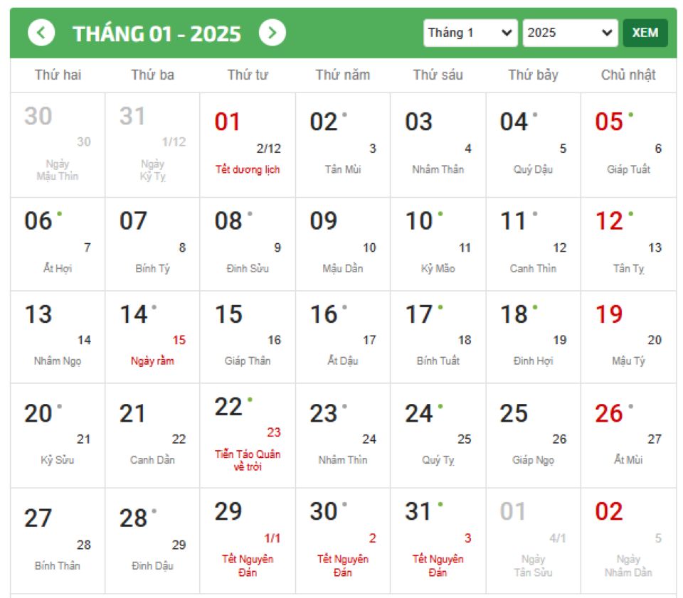 Lịch âm 30/1 chính xác nhất, lịch vạn niên ngày 30/1/2025: Việc nên và không nên làm?